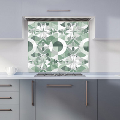 B&Q -  Geometric Pastel Green Premium Glass Kitchen Splashback W600mm X H750mm