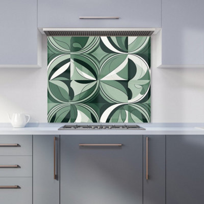 B&Q -  Geometric Green Black Premium Glass Kitchen Splashback W600mm X H600mm