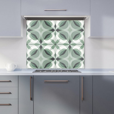 B&Q -  Geometric Green Grey Premium Glass Kitchen Splashback W600mm X H600mm