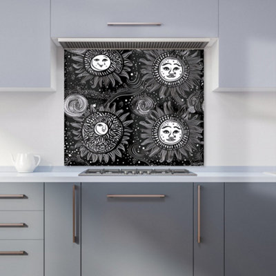 Warren Reed Designer Moon And Sun White Black Premium Glass Kitchen Splashback W600mm X H600mm from B&Q