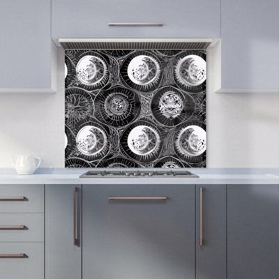 B&Q -  Black White Moon And Sun Premium Glass Kitchen Splashback W900mm X H750mm