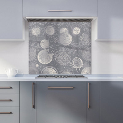 Warren Reed Designer Sun And Moon In Grey Premium Glass Kitchen Splashback W600mm X H750mm from B&Q