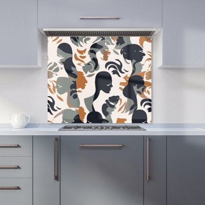B&Q -  Abstract Grey Brown Silhouette Premium Glass Kitchen Splashback W900mm X H750mm