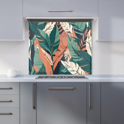 B&Q -  Autumn Tropical Leaves Premium Glass Kitchen Splashback W600mm X H600mm