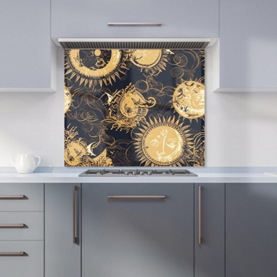 B&Q -  Moon And Sun Gold Blue Premium Glass Kitchen Splashback W900mm X H650mm