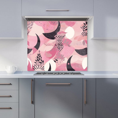 Warren Reed Designer Abstract Pink Moon Pattern Premium Glass Kitchen Splashback W600mm X H600mm from B&Q