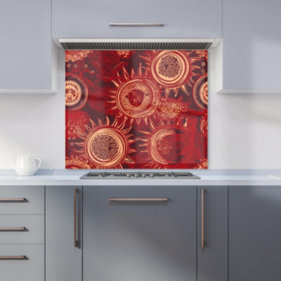 B&Q -  Abstract Red Moon And Sun Premium Glass Kitchen Splashback W900mm X H750mm