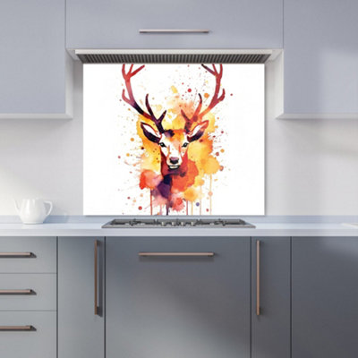 B&Q -  Watercolour Stag Face Premium Glass Kitchen Splashback W700mm X H750mm