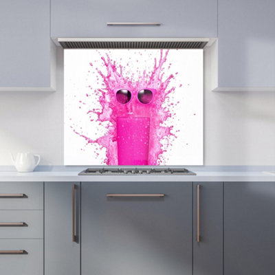 Warren Reed Designer Pink Splashart Glass With Glasses Premium Glass Kitchen Splashback W900mm X H750mm from B&Q