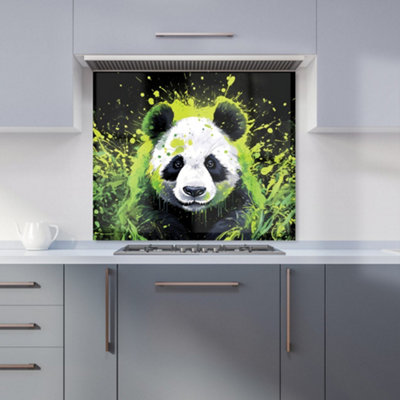 Warren Reed Designer Green Splashart Panda Face Premium Glass Kitchen Splashback W700mm X H650mm from B&Q