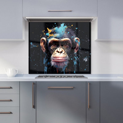 Warren Reed Designer Monkey Face Splashart With Blue Premium Glass Kitchen Splashback W900mm X H650mm from B&Q