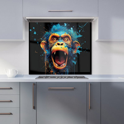 B&Q -  Crazy Monkey Face Splashart Premium Glass Kitchen Splashback W600mm X H750mm
