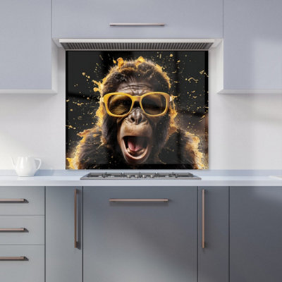 B&Q -  Splashart Monkey Face With Yellow Glasses Premium Glass Kitchen Splashback W700mm X H650mm