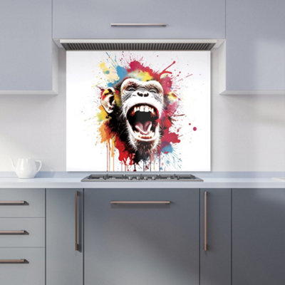 Warren Reed Designer Coloured Splashart Crazy Monkey Face Premium Glass Kitchen Splashback W700mm X H750mm from B&Q