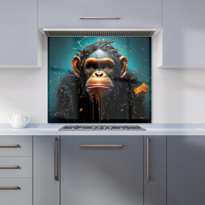 B&Q -  Monkey Face Splashart Blue Premium Glass Kitchen Splashback W600mm X H750mm