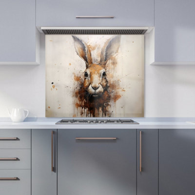 B&Q -  Watercolour Hare Face Premium Glass Kitchen Splashback W700mm X H750mm