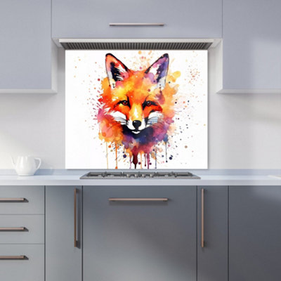 Warren Reed Designer Watercolour Splashart Fox Face Premium Glass Kitchen Splashback W700mm X H650mm from B&Q