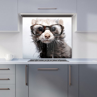 Warren Reed Designer Splashart Ferret With Glasses Premium Glass Kitchen Splashback W700mm X H750mm from B&Q