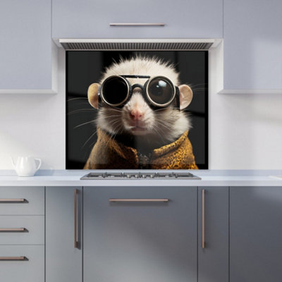 Warren Reed Designer Realistic Doormouse With Glasses Premium Glass Kitchen Splashback W700mm X H650mm from B&Q
