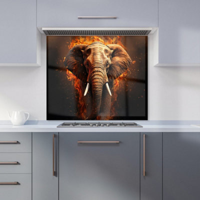 Warren Reed Designer Splashart Elephant And Fire Premium Glass Kitchen Splashback W700mm X H750mm from B&Q