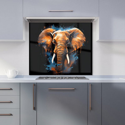Warren Reed Designer Splashart Elephant Blue Premium Glass Kitchen Splashback W700mm X H750mm from B&Q