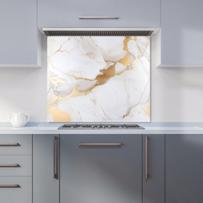 B&Q -  White Marble With Gold Premium Glass Kitchen Splashback W900mm X H750mm