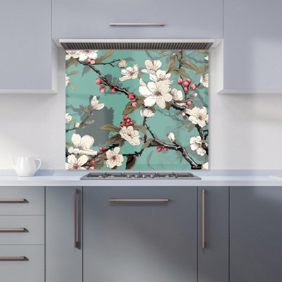 Warren Reed Designer Pink Blossom Asian Design Premium Glass Kitchen Splashback W600mm X H650mm from B&Q