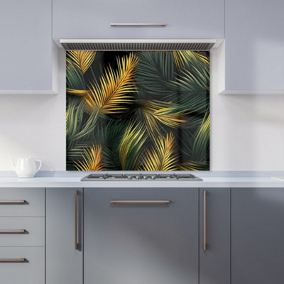 B&Q -  Golden Palm Leaves Premium Glass Kitchen Splashback W700mm X H650mm