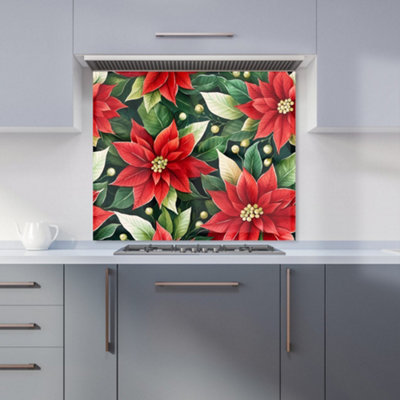 B&Q -  Poinsetta Watercolour Premium Glass Kitchen Splashback W600mm X H600mm
