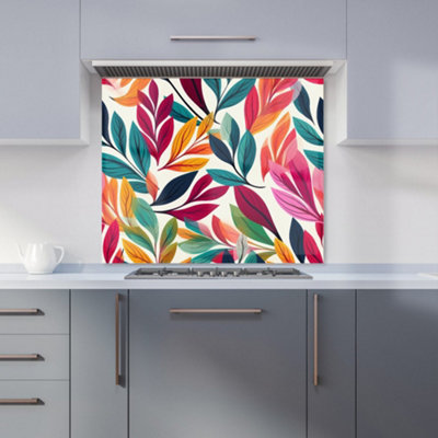 B&Q -  Bright Leaves Pattern Premium Glass Kitchen Splashback W600mm X H600mm
