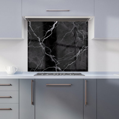 B&Q -  Black Marble Pattern Premium Glass Kitchen Splashback W900mm X H750mm