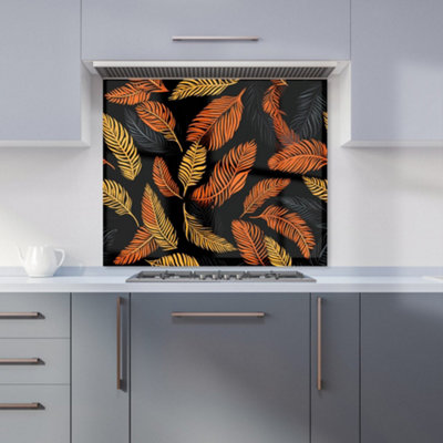 B&Q -  Orange Feather Leaves Premium Glass Kitchen Splashback W600mm X H750mm