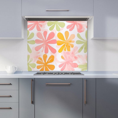 B&Q -  Yellow And Pink Flowers Premium Glass Kitchen Splashback W700mm X H650mm