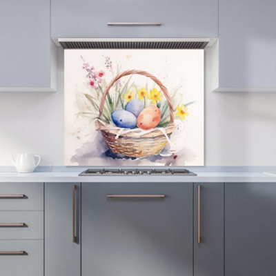 B&Q -  Watercolour Easter Basket Premium Glass Kitchen Splashback W600mm X H600mm