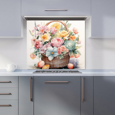 B&Q -  Easter Watercolour Basket Premium Glass Kitchen Splashback W600mm X H650mm