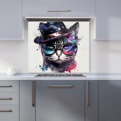 Warren Reed Designer American Shorthair Cat Face Splashart Premium Glass Kitchen Splashback W900mm X H650mm from B&Q