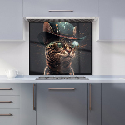 Warren Reed Designer Bengal Cat Face Glasses Splashart Premium Glass Kitchen Splashback W900mm X H750mm from B&Q