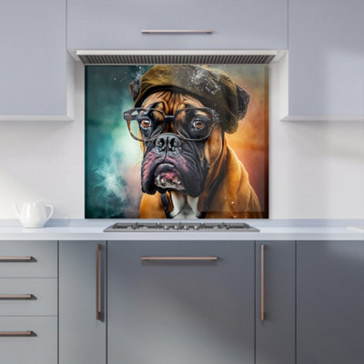 Warren Reed Designer Boxer Dog Splashart Premium Glass Kitchen Splashback W700mm X H650mm from B&Q