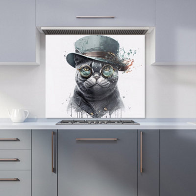 Warren Reed Designer British Shorthair Cat Splashart Premium Glass Kitchen Splashback W700mm X H650mm from B&Q