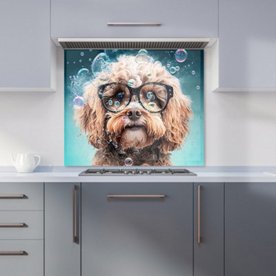 B&Q -  Cavapoo Dog With Glasses Splashart Premium Glass Kitchen Splashback W600mm X H650mm
