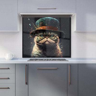 Warren Reed Designer Shorthair Cat Splashart Premium Glass Kitchen Splashback W600mm X H600mm from B&Q