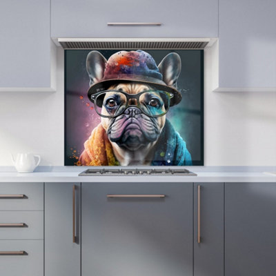 Warren Reed Designer French Bulldog Dog Splashart Premium Glass Kitchen Splashback W600mm X H600mm from B&Q