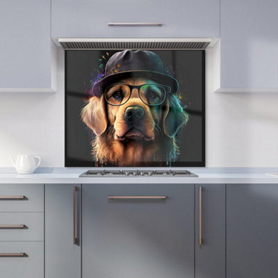 B&Q -  Golden Retriever Dog Splashart Premium Glass Kitchen Splashback W900mm X H650mm