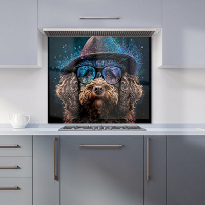 Warren Reed Designer Labradoodle Dog With Glasses Splashart Premium Glass Kitchen Splashback W600mm X H750mm from B&Q