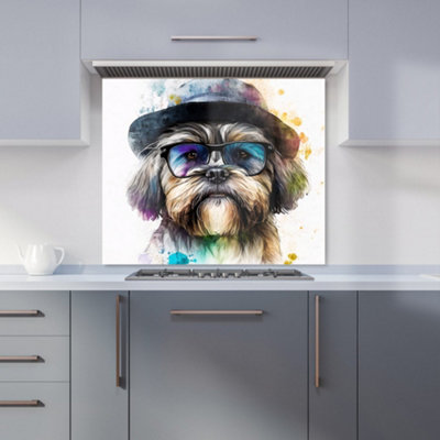 Warren Reed Designer Lhasa Apso Dog With Glasses Splashart Premium Glass Kitchen Splashback W600mm X H600mm from B&Q