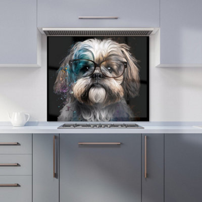 Warren Reed Designer Lhasa Apso With Glasses Splashart Premium Glass Kitchen Splashback W600mm X H650mm from B&Q