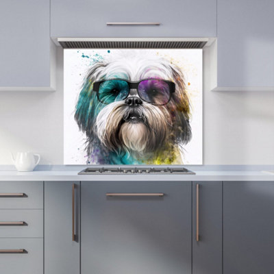 Warren Reed Designer Lhasa Apso Face Glasses Splashart Premium Glass Kitchen Splashback W700mm X H750mm from B&Q