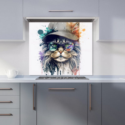 Warren Reed Designer Mainecoon Cat Splashart Premium Glass Kitchen Splashback W600mm X H650mm from B&Q