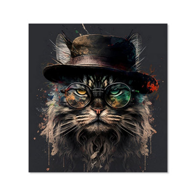 Warren Reed Designer Mainecoon Cat With Glassessplashart Premium Glass Kitchen Splashback W600mm X H750mm from B&Q