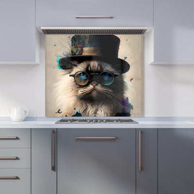 Warren Reed Designer Ragdoll Cat With Glasses Splashart Premium Glass Kitchen Splashback W700mm X H750mm from B&Q